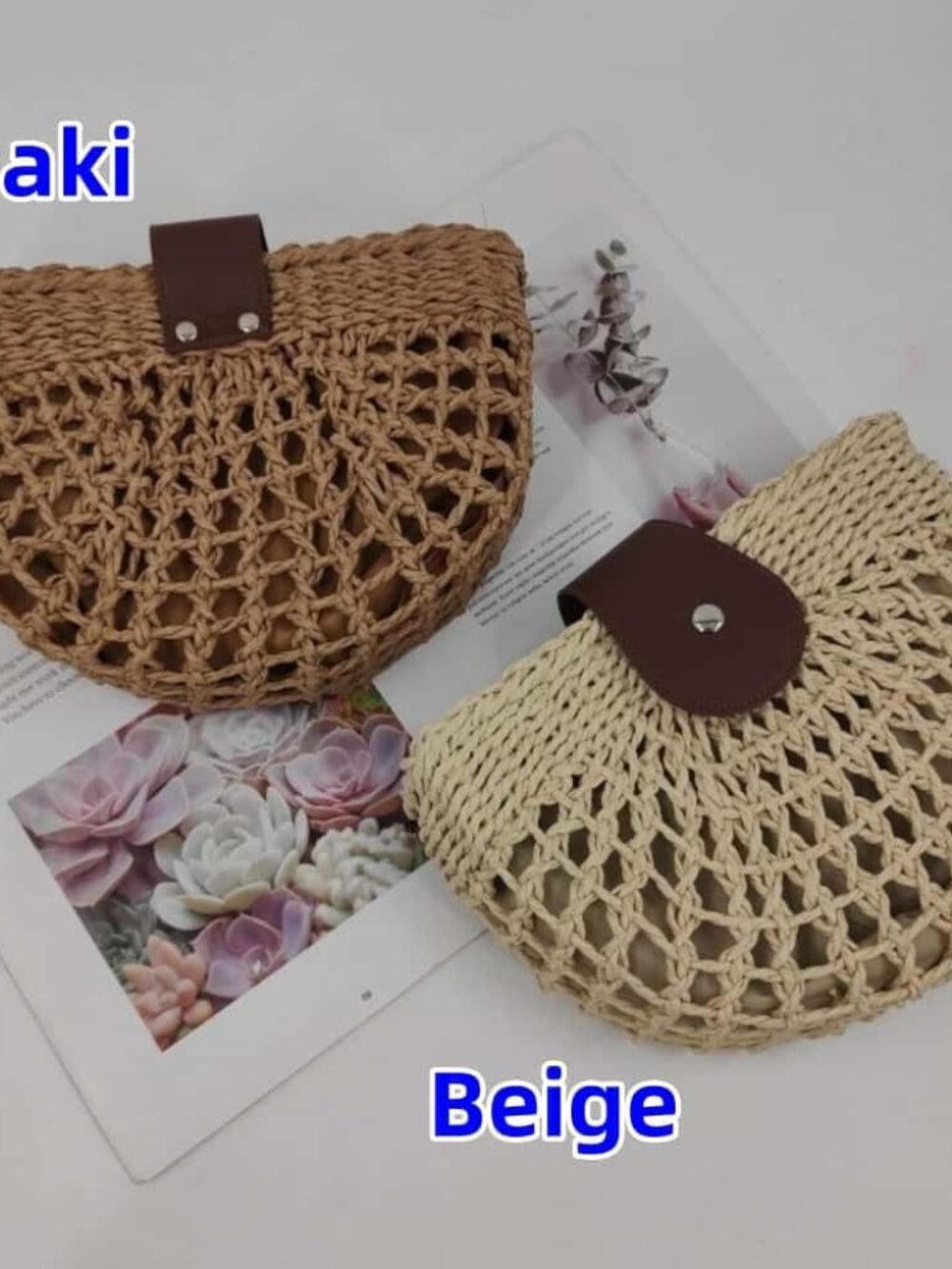 Straw Crossbody Bags for Women Trendy Boho Semicircular Shape Hollow Out Bag Chi - Picture 7 of 7